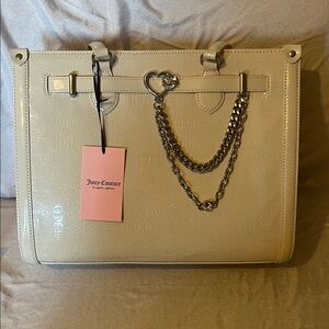 Juicy Couture Cream Patent Tote with Heart Chain Accent New With Tags